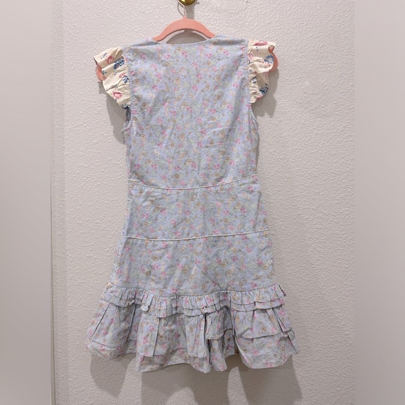 LoveShackFancy NWOT Arthur Baby Blue Skies Floral Flutter Sleeve Mini Dress Sz 0 - Picture 10 of 11